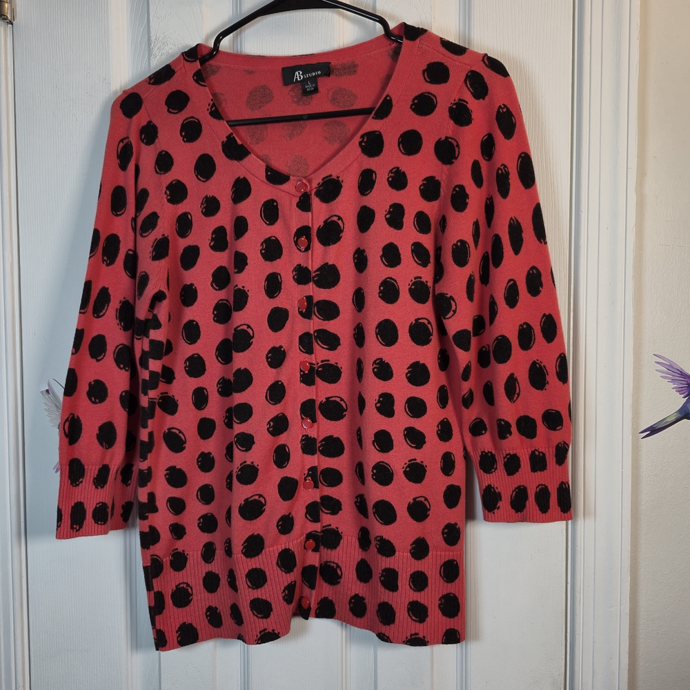 Retro Bold Polka Dot Knit Cardigan 100% Cotton Pink & Black AB Studio L